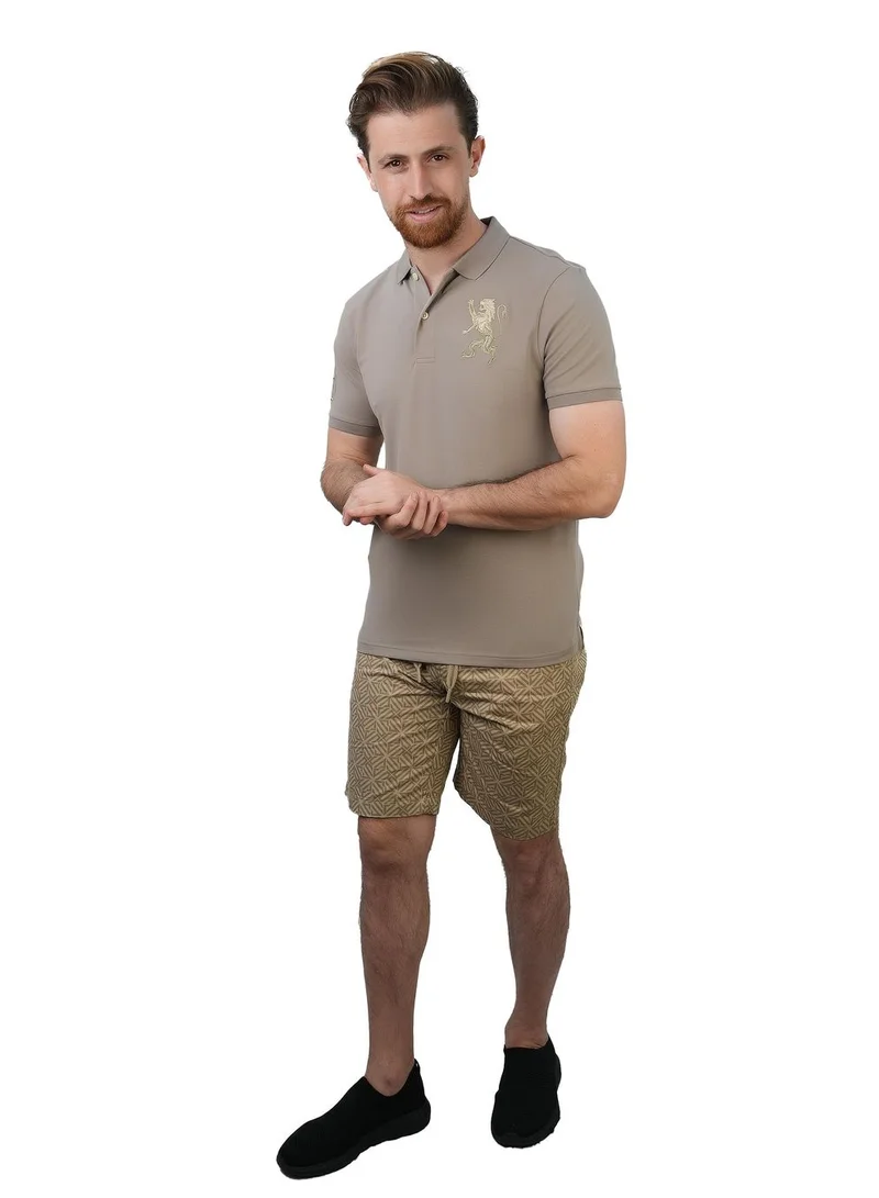 جيوردانو بولو رجالي بنقش أسد ثلاثي الأبعاد بقصة ضيقة وتطريز جريء من قماش البيكيه الفاخر